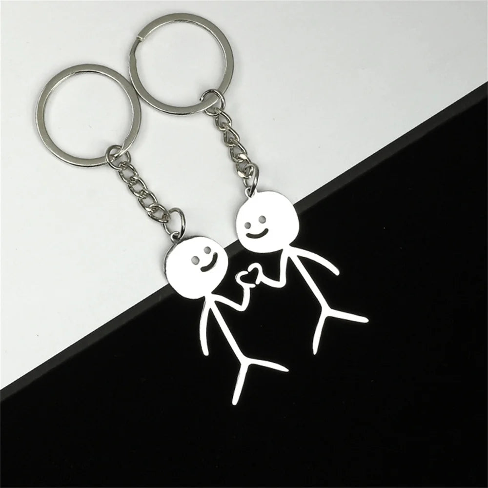 Finger Heart Stickman Keychains - Stainless Steel