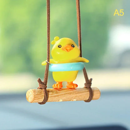 Swing Duck Car Pendant - Cute Animated Rearview Mirror Ornament