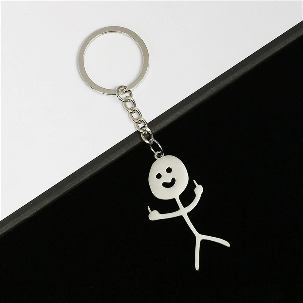 Finger Heart Stickman Keychains - Stainless Steel